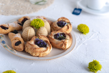 Delicious cookies on bright background