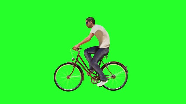 a man on a Bicycle 3D render on green background