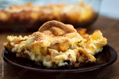Casserole Of Semolina With Cottage Cheese And Apples Close Up On A