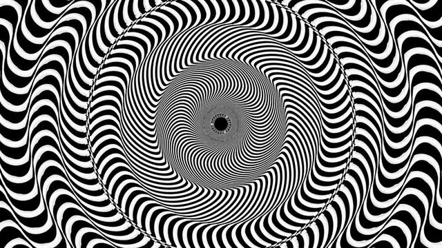 Rotating black and white hypnotic circle with a change of direction of rotation