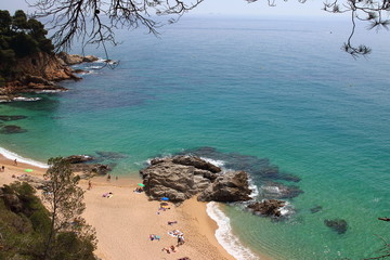 Aerial view of Cala Boadella, one of the most amazing hidden spots of la Costa Brava seaside, Lloret de Mar, Girona, Catalonia, Spain.