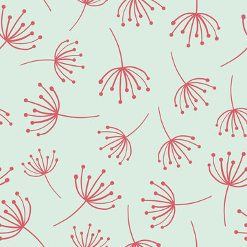 Floral seamless vector background. Abstract red wildflowers. Scandinavian style. Abstract Dandelion flower pattern on blue. Great as simple background for websites, banners, fabric, paper, wallpaper