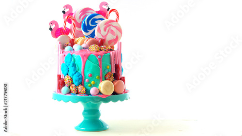On Trend Candyland Fantasy Drip Cake For Children S Teen S Birthday Anniverary Mother S Day And Valentine S Day Celebrations On White Background Wall Mural Millefloreimages