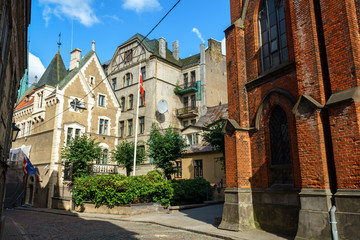 Obraz premium Old Riga streets, Latvia, July 25. 2018.