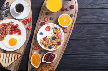 Breakfast  on rustic table
