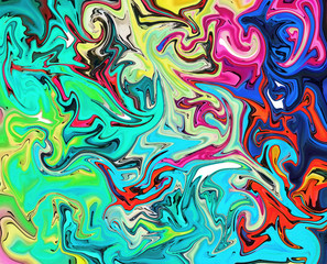 Abstract background in impressionism style. Marble art in liquid painting. Modern fluid artwork. Creative texture. Swirl pattern with marbled elements. Vortex bright design. Fantasy style effect. 