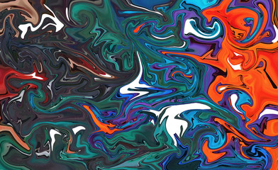 Abstract background in impressionism style. Marble art in liquid painting. Modern fluid artwork. Creative texture. Swirl pattern with marbled elements. Vortex bright design. Fantasy style effect. 