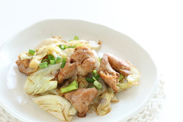 Chinese food, cabbage and chicken stir fried