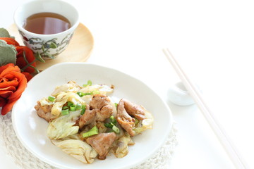 Chinese food, cabbage and chicken stir fried