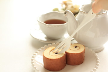 homemade swiss roll and English tea