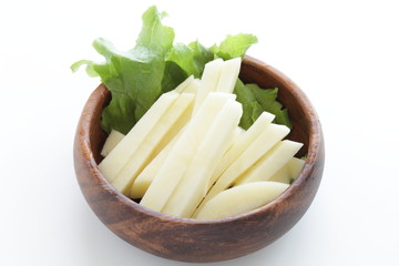 Prepared potato for French fried cooking image