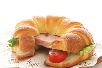 Luncheon meat in croissant sandwich