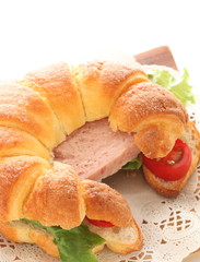Luncheon meat in croissant sandwich