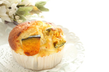 Homemade pumpkin muffin for autumn food image