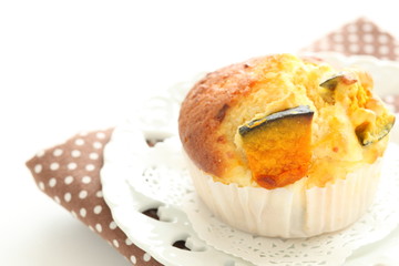 Homemade pumpkin muffin for autumn food image