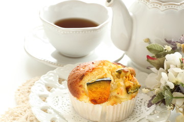 Homemade pumpkin muffin for autumn food image