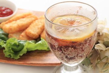 Lemon cola and hash brown