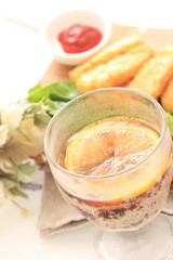 Lemon cola and hash brown