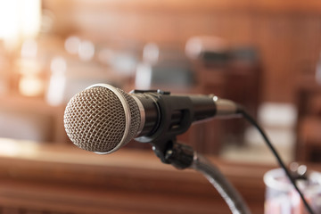 microphone,Table and chair in the courtroom of the judiciary.