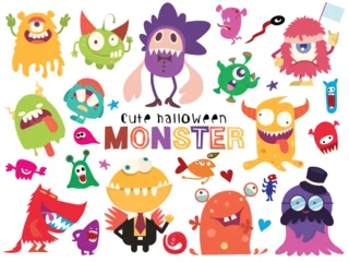 Fotobehang Leuke enge Halloween-monsters en snoep © 9george