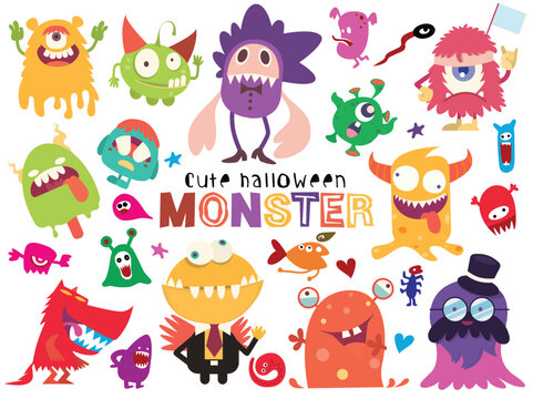 Cute Scary Halloween Monsters and Candy