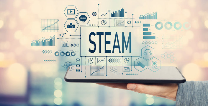 STEAM with man holding a tablet computer