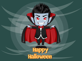 Happy Halloween. Cartoon Dracula Vampire isolated on color background . Vector illustration.