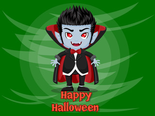 Happy Halloween. Cartoon Dracula Vampire isolated on color background . Vector illustration.