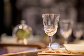 Background, clear glass placed on the table, ready to use, cut to the light is beautiful.