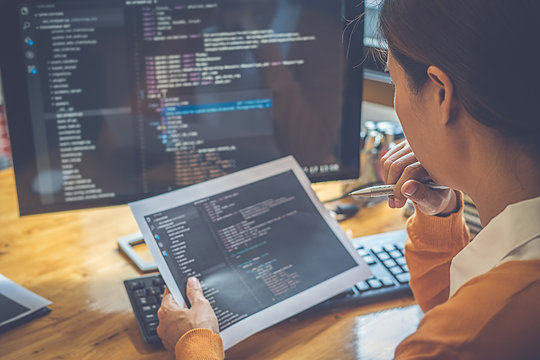 Programmer working in a software development and coding technologies. Website design.Technology concept.