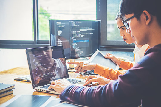 Programmer working in a software development and coding technologies. Website design.Technology concept.