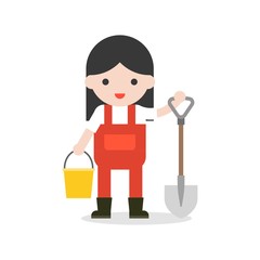 farmer and shovel in flat design