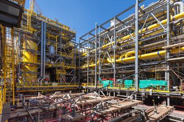 Equipment on a large petroleum ship in the bay of Rio de Janeiro
