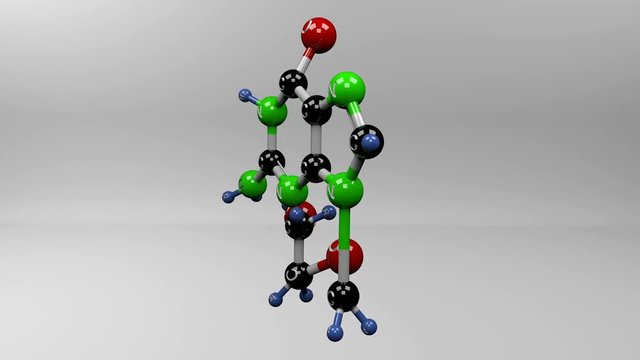 Acyclovir molecule. Molecular structure of antiviral against herpes simplex viruses acyclovir.