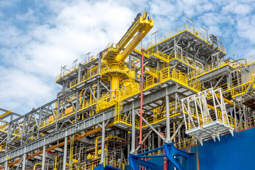 Equipment of a large petroleum ship in the bay of Rio de Janeiro