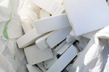 Heap of styrofoam pieces in a polyethylene bag