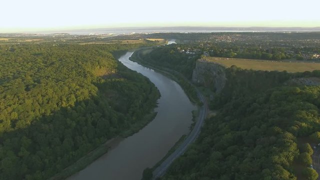 Aerial Drone Shot of Avon River & Gorge, Bristol UK