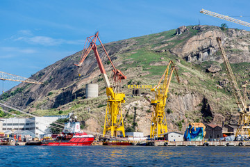 Wharf in Rio de Janeiro, Brazil for the assembly of ships that transport oil and gas rigs