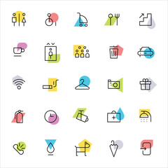 various simple basic symbol black line style public place icons flat design style vector graphic illustration set