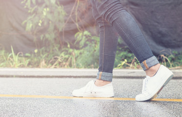 women walking on street in the morning