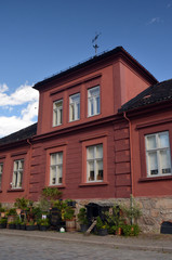 Fototapeta premium An ancient city, located inside an old fortress. Preserved style and architecture of antiquity. Historical town Fredrikstad.Named after the Danish King Fredericks II. 