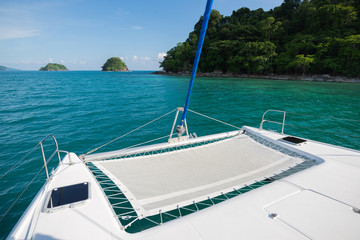 Obraz premium Sea series: View of Koh Chang island in eastern Thailand from catamaran yacht