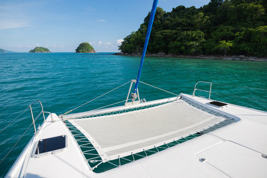 Sea series: View of Koh Chang island in eastern Thailand from catamaran yacht