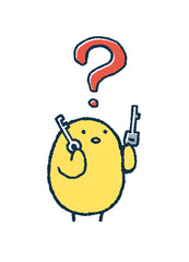 カギを見て考えるゆるいひよこ   © TAMAGO POTATO