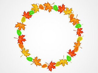 Round frame made from autumn leaves. Space for text. Vector illustration