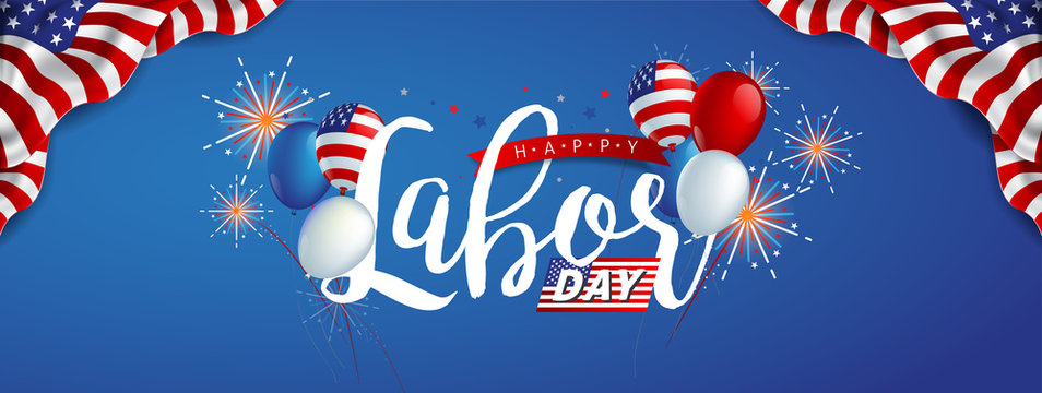 Labor day sale promotion advertising banner template decor with American flag balloons decor .American labor day wallpaper.voucher discount.Vector illustration .
