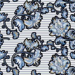 seamless vintage pattern with  decorative blue flowers 