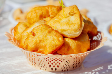 Pies baked from dough on a table