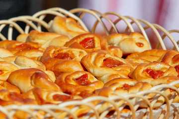 Pies baked from dough on a table
