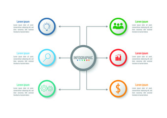 Business infographic template with 6 options circular shape, Abstract elements diagram or processes and business flat icon, Vector business template for presentation.Creative concept for infographic.